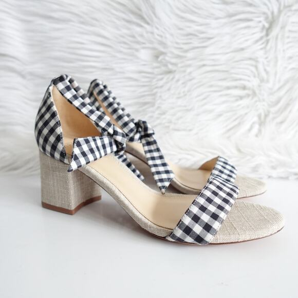 Alexandre Birman Clarita 60 Gingham Plaid Canvas Tie Open Toe Sandal Block Heels - Picture 1 of 12